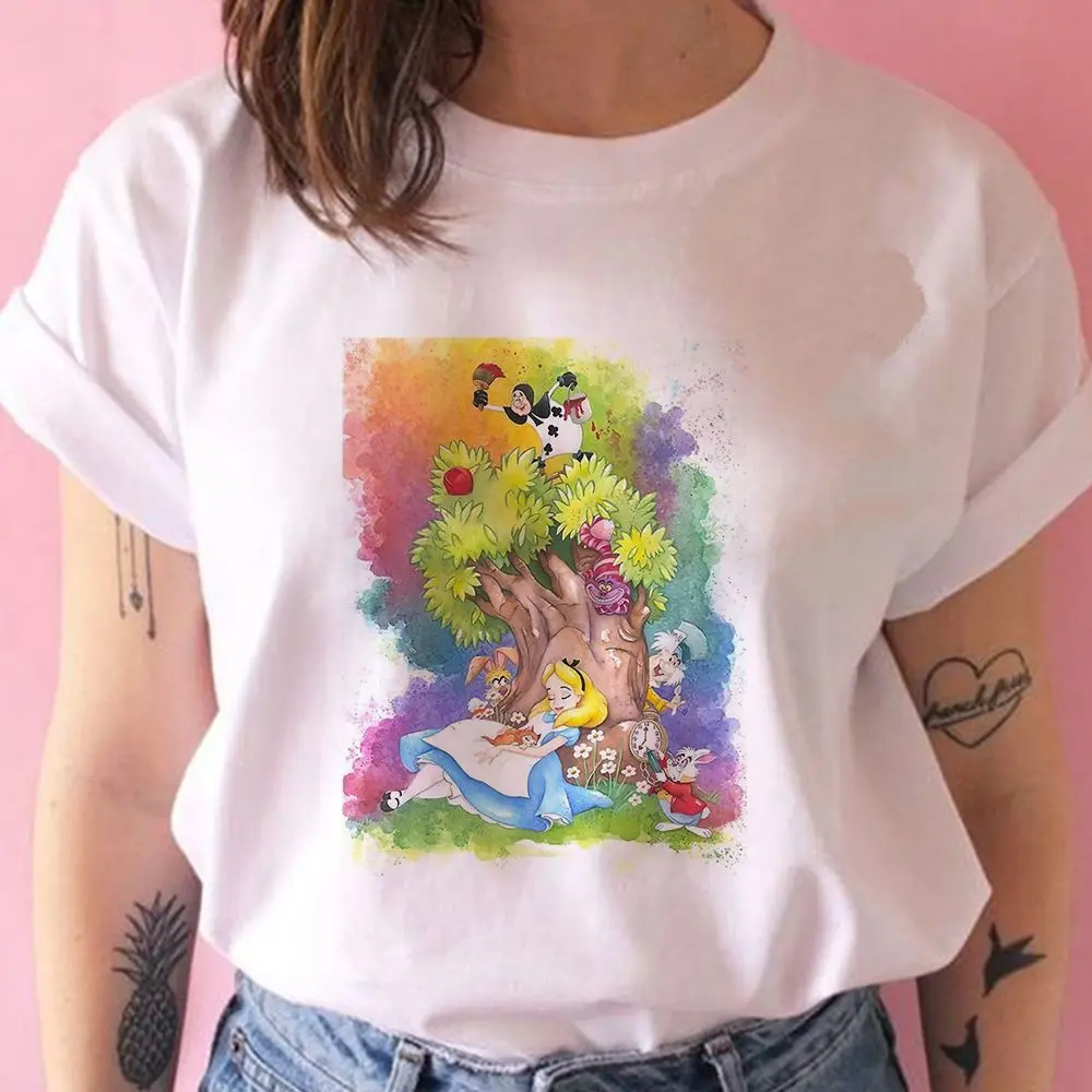 تي شيرت The New Alice in Wonderland بياقة دائرية فضفاض ومريح من القطن للترفيه بين الوالدين والطفل بأكمام قصيرة