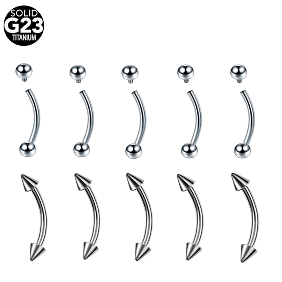 

10Pcs G23 Titanium Eyebrow Banana Piercing Internal Thread&External Thread Curved Barbell Lip Ring Snug Daith Helix Rook Earring