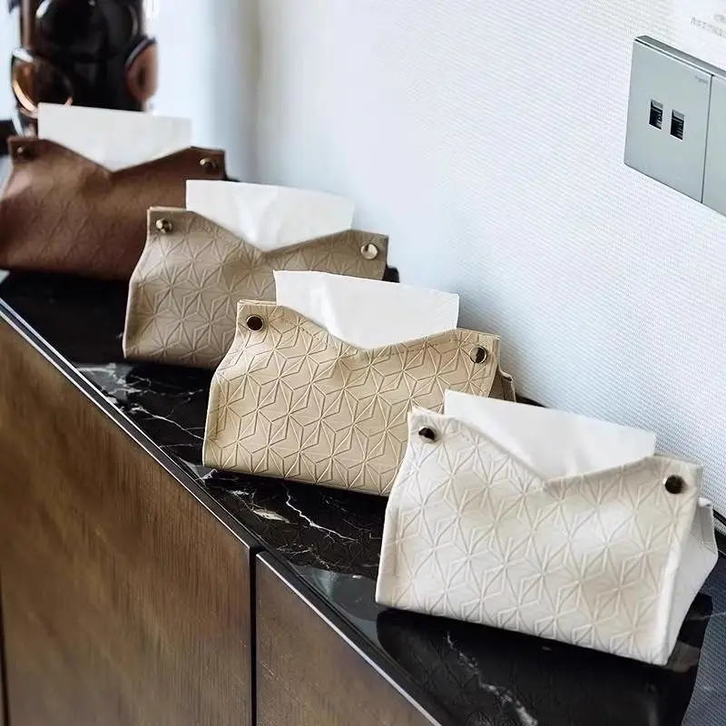 "Geometric Texture Tissue Box" Living Room Coffee Table Tissue Cover Simple Light Luxury Toilet Paper Box Household Storage Box