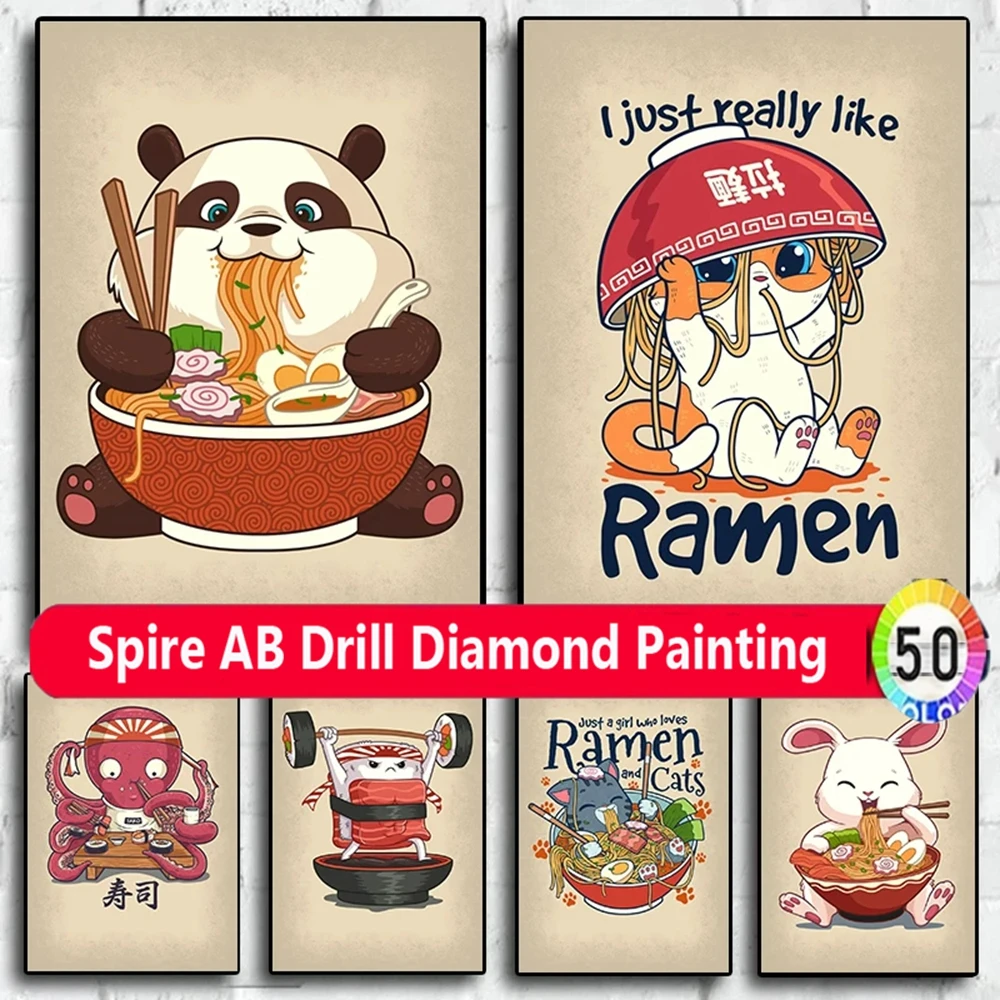 

Cute Kawaii Animals Diy AB Diamond Painting Kit Embroidery Food Ramen Sushi Panda Cat Rabbit Mosaic Cross Stitch Home Decor Gift