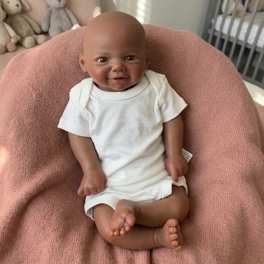 18 Inch Vivienne Full Body Solid Silicone Reborn Baby Girl Doll Dark Skin Tone Hand Painted Waterproof Lifelike Bebe Reborn Collectible Birthday Holiday Gift