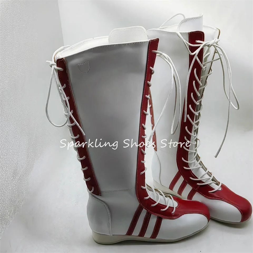 

Fashion Mixed Color Women Knee Hight Boots Round Toe Comfortable Lace-Up Flats Ladies Leather Shoes Cosplay Boots Need To Custom