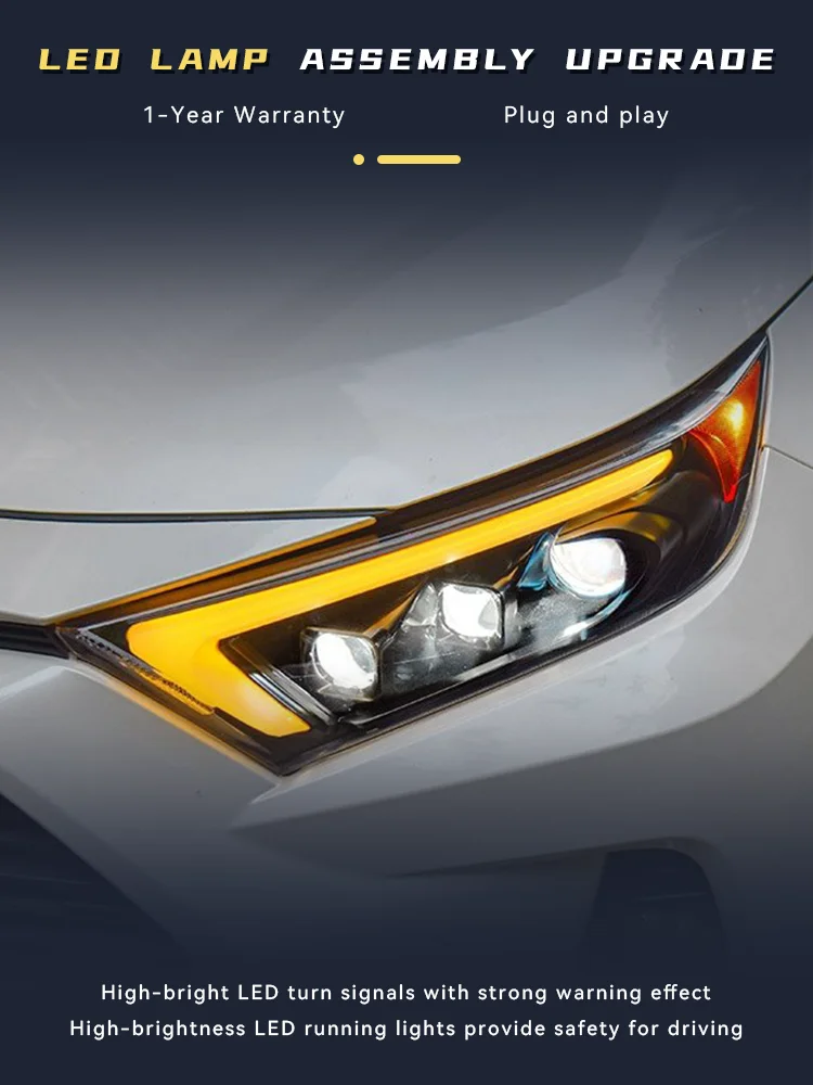 أضواء السيارة لتويوتا RAV4 2020 2021 2022 2023 كامل LED مجموعة مصابيح أمامية ترقية ثنائية البؤرة 3 عدسة DRL زينون اكسسوارات