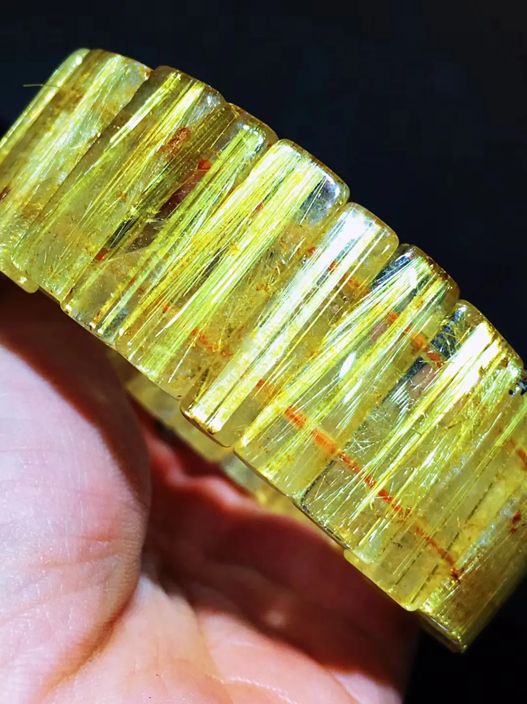

Natural Gold Rutilated Quartz Titanium Bracelet Cat Eye 22.6x7x5.5mm Clear Rectangle Wealthy Woman Men Jewelry Brazil AAAAAAA