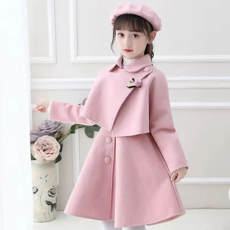 Conjunto de vestido de lana de tres piezas para niña, ropa de rendimiento coreana para niños, estilo étnico, Otoño e Invierno