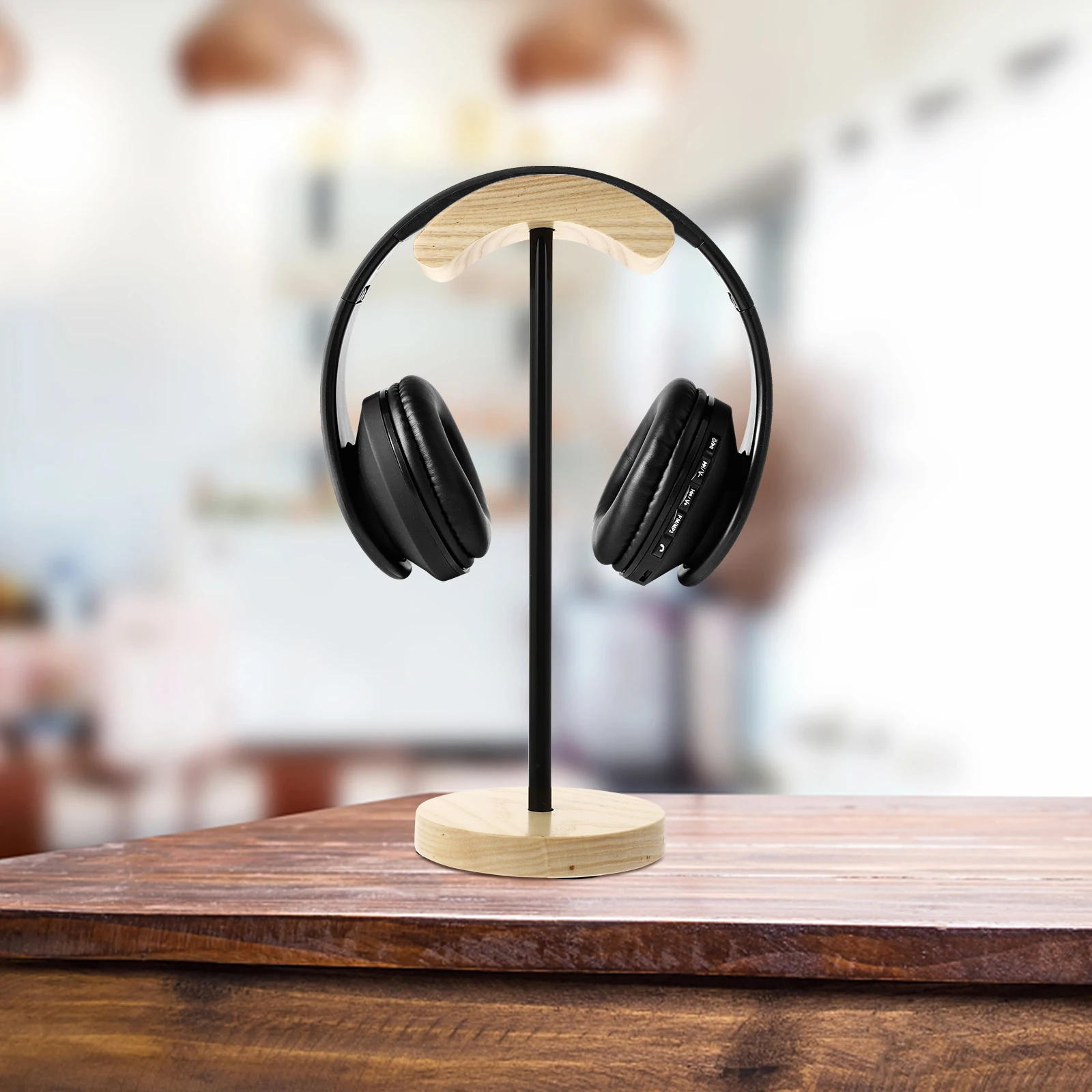 

Headphone Stand Metal Base Wood Look Headset Holder for Desk Organization Gaming Computer Headphones Home Decor Bracket