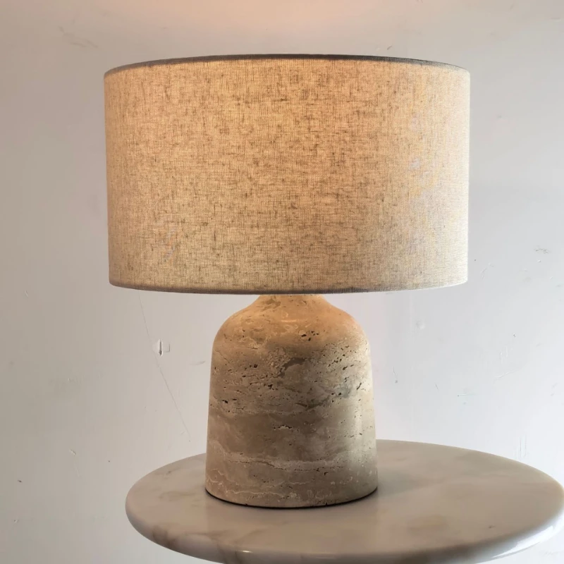 Yellow Travertine Fabric Art Table Lamps Living Room Bedroom Hotel Bedside Restaurant Cafe Japanese Wabi Sabi Style Desk Lights
