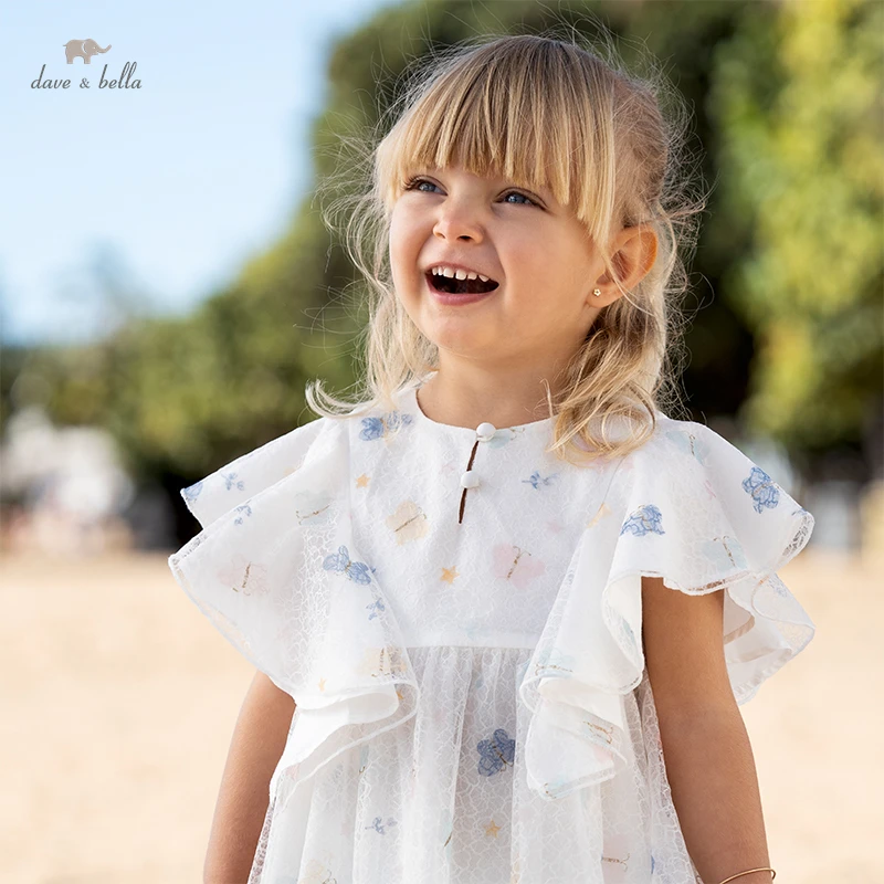 DB2221332 dave bella summer baby girls cute print dress fashion party dress kids girl infant lolita clothes