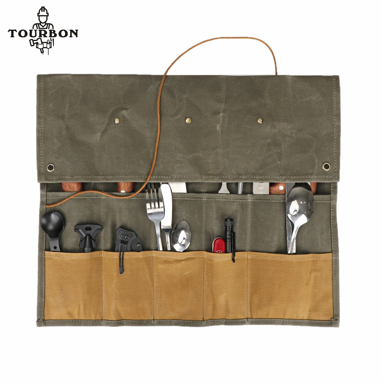 

Tourbon Canvas Tools Tableware Roll Up Bag Camping Portable Carry Pouch Workshop Storage Splier Tool Organizer (without tools)