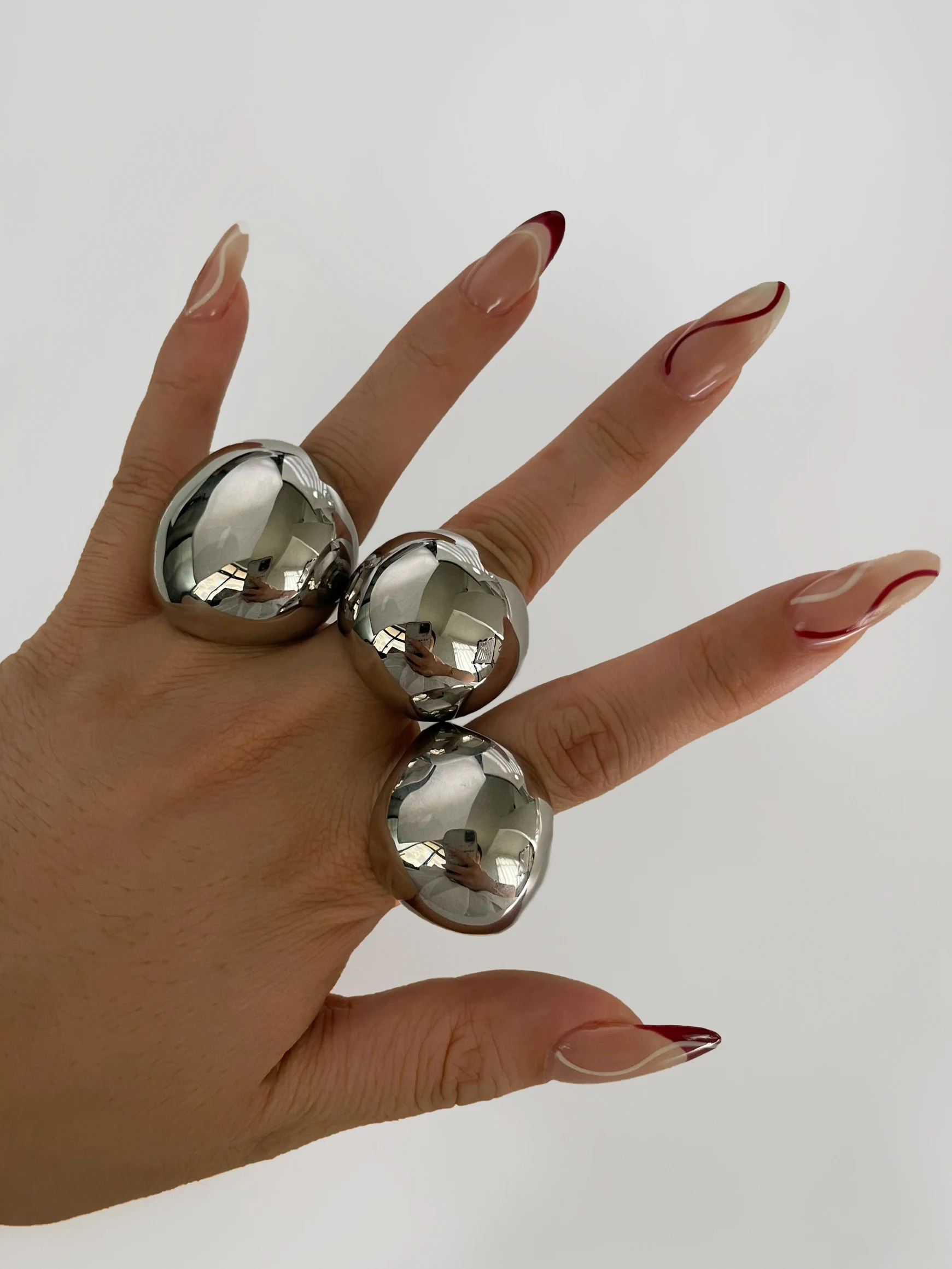 Peri\'sbox High Polished Smooth Silver PVD Plated Chunky Dome Rings for Women Men Stainless Steel Punk Hip-Hop Statement Jewelry