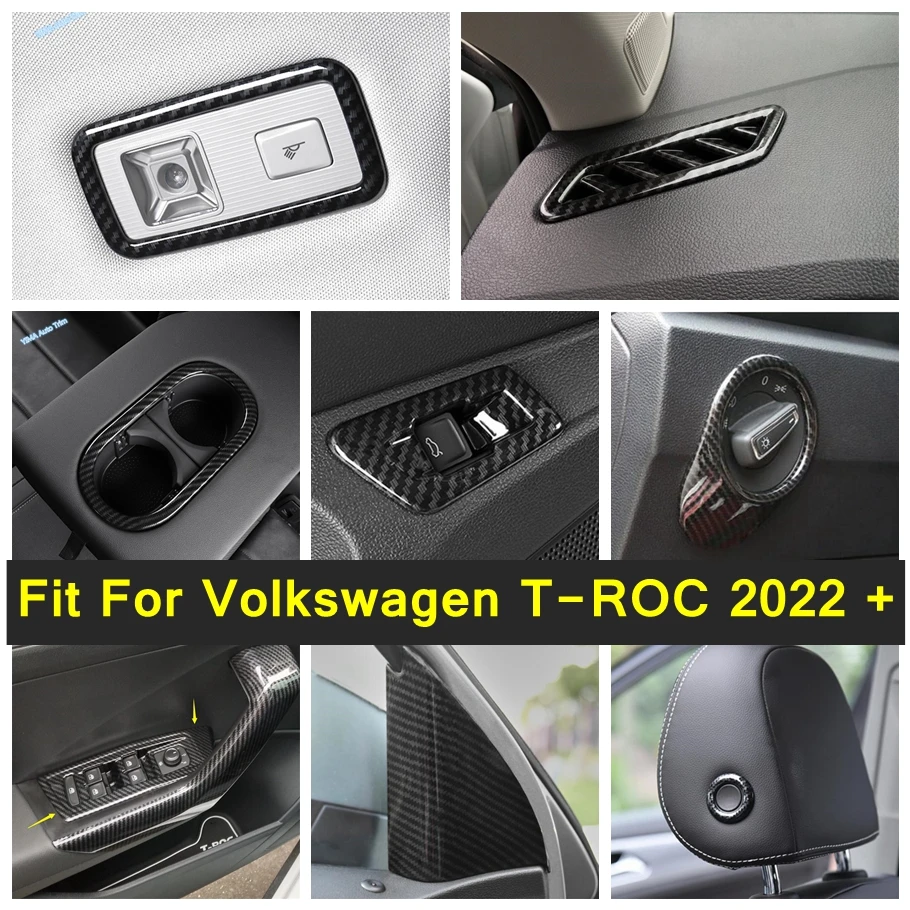 

Car Reading Lamps / Water Cup Holder / Window Lift Decor Cover Trim For Volkswagen T-Roc 2022 2023 Carbon Fiber Look Accessories