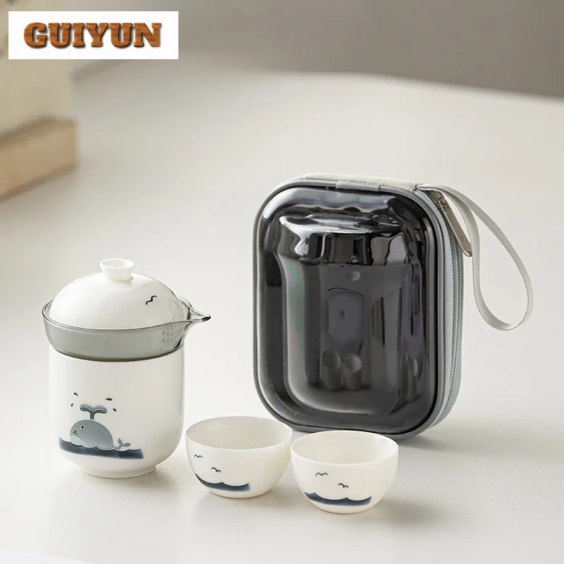 

Whale Travel Tea Set Kit Ancient 1 Pot 3 Cups Household Tea Maker Organizer Portable Camping Stock Bags Drinkware Craft Supplies
