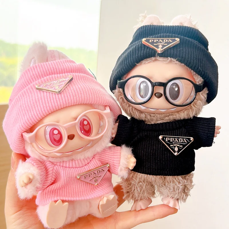 

для labubu 17 см Lababuwa одежда один, два, три поколения вязаная шапка топы виниловая кукольная одежда можно носить вместо.