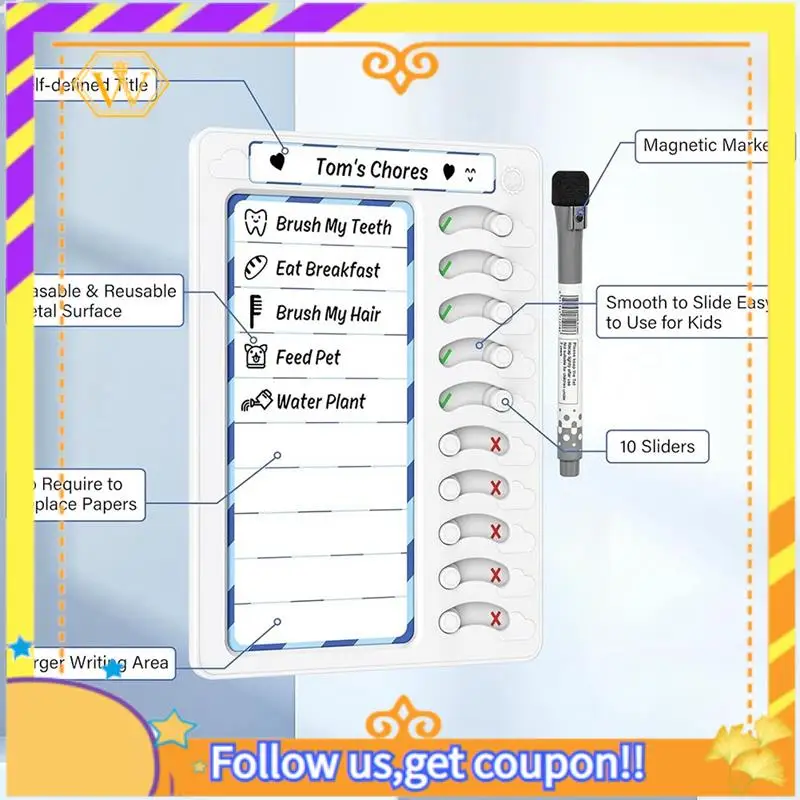 Erasable Chore Chart For Kids For Kids To Do List Routine Task Planning Board With Magnetic Stickers Refrigerator Magnet Durable