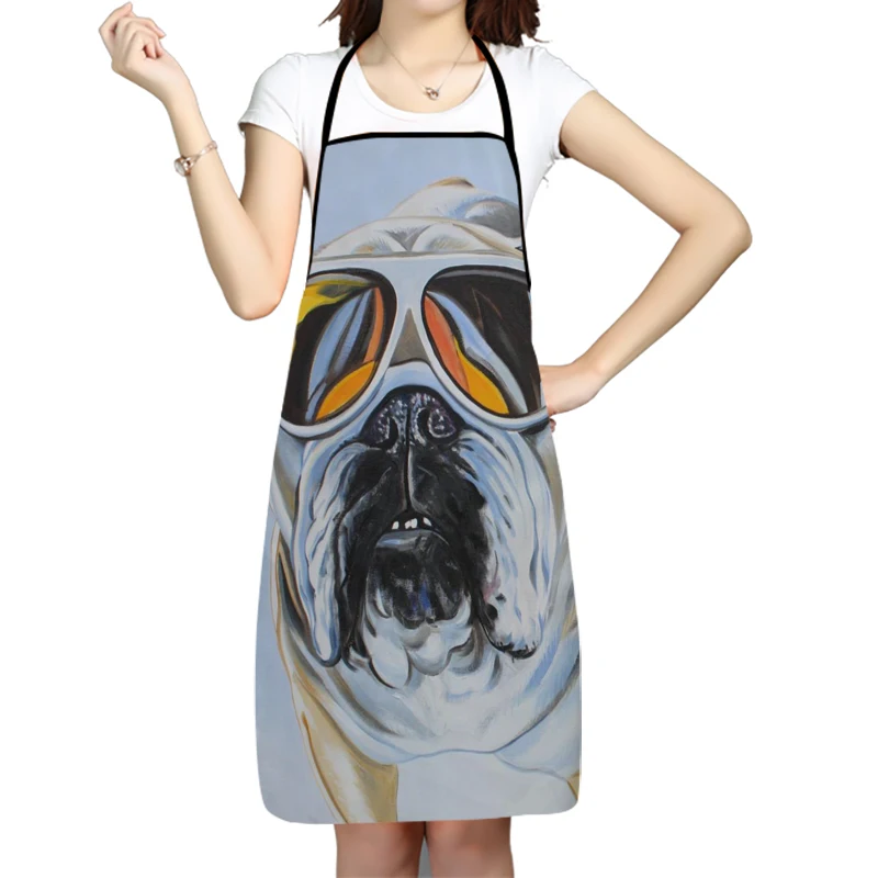 Bulldog Printed Kitchen Cooking Baking Aprons Home Cleaning 68*95cm Oxford Fabric For Women Man Home Delantal Cocina 0506