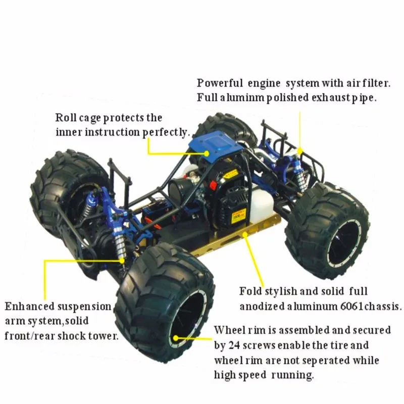 ERC 050 RC Cars for Adults, 32CC Gasoline High Speed Remote Control Car, 1:5 Scale All Terrain Off Road Monster Truck - Image 6