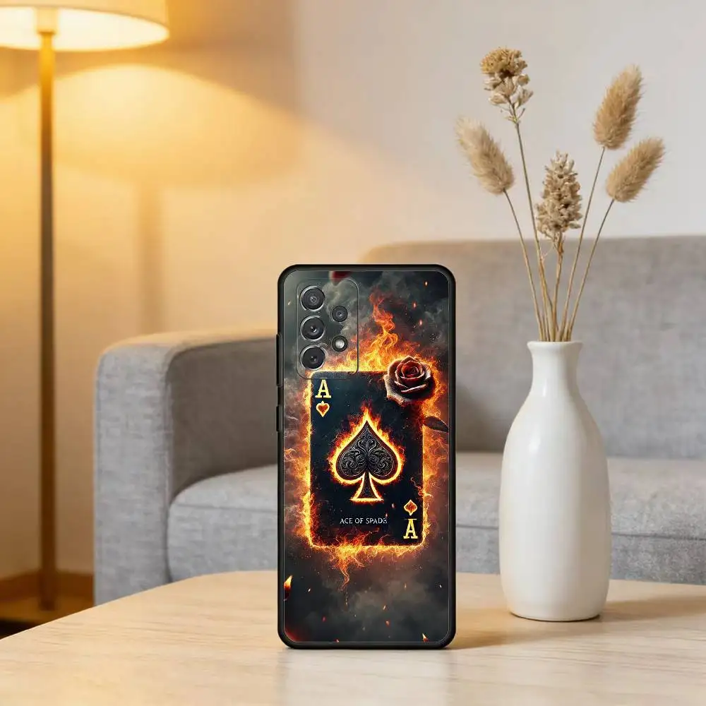 حافظة هاتف داكنة P-Poker لهاتف سامسونج جالاكسي A73، A72، A71، A70، A53، A52، A51، غطاء أسود من السيليكون الناعم