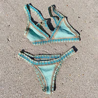 Green Crochet Bikini 2026 Bandeau Biquini Women Sexy Swimsuit Push Up Swimwear Female Low Waist Swim Suits Bathingsuit Beachwear 2