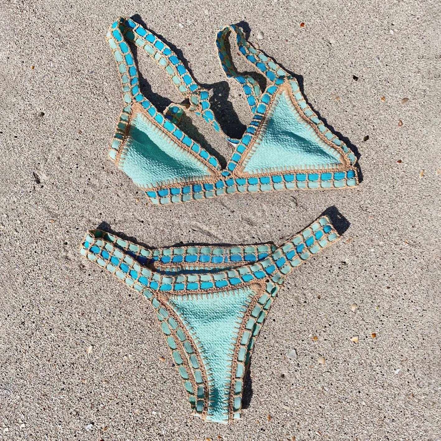 Green Crochet Bikini 2026 Bandeau Biquini Women Sexy Swimsuit Push Up Swimwear Female Low Waist Swim Suits Bathingsuit Beachwear