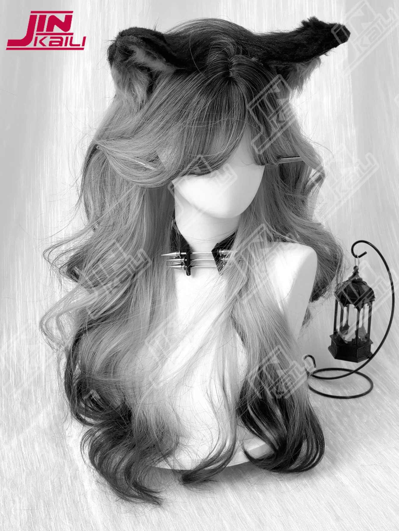 JKL Long Black And White Curly Waves Synthetic Hair Wig Soft Comfortable Rose Net for Everyday Parties Holidays