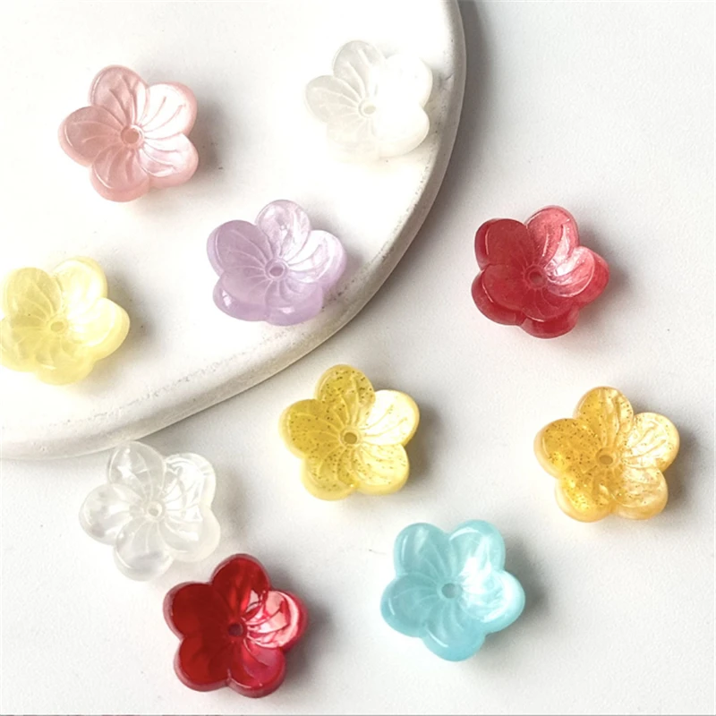 10Pcs/Lot New 14MM Acetic Acid Flower Torus Beads Petals Charm Connectors Diy Hair Earrings Jewelry Making Resin Accessories