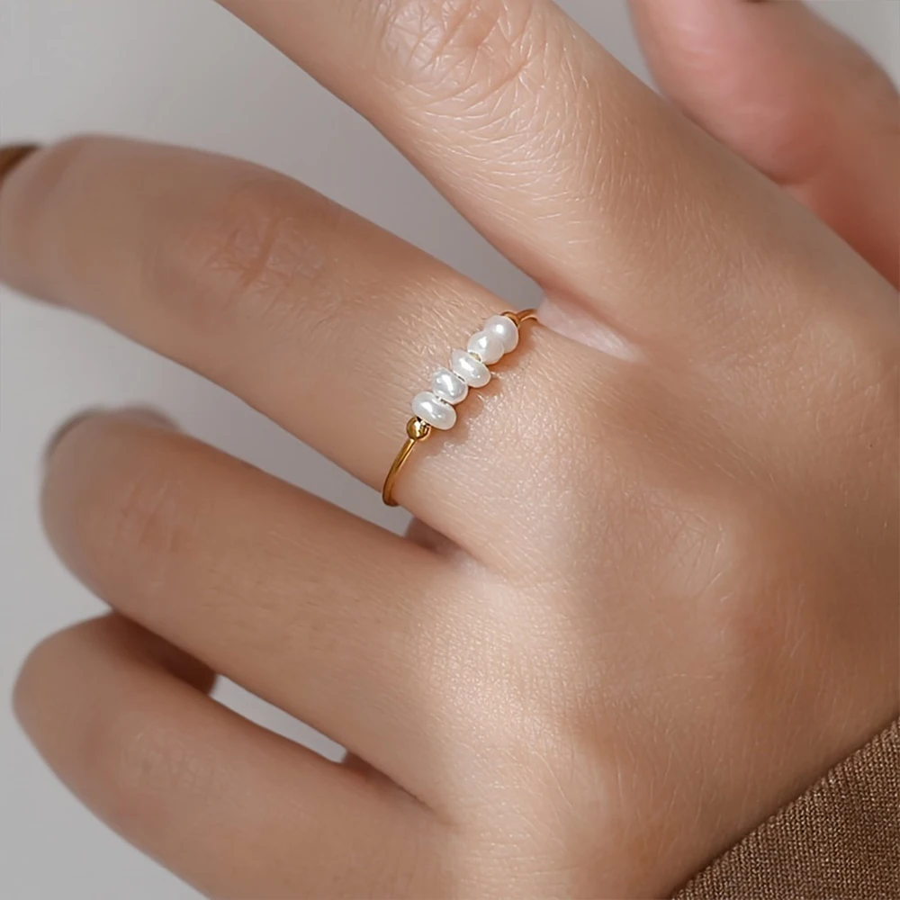 eManco Fashion Perły słodkowodne Wysokiej jakości pozłacane okrągłe pierścionki ze stali nierdzewnej Biżuteria świąteczna Prezenty hurtowo — zdjęcie 4