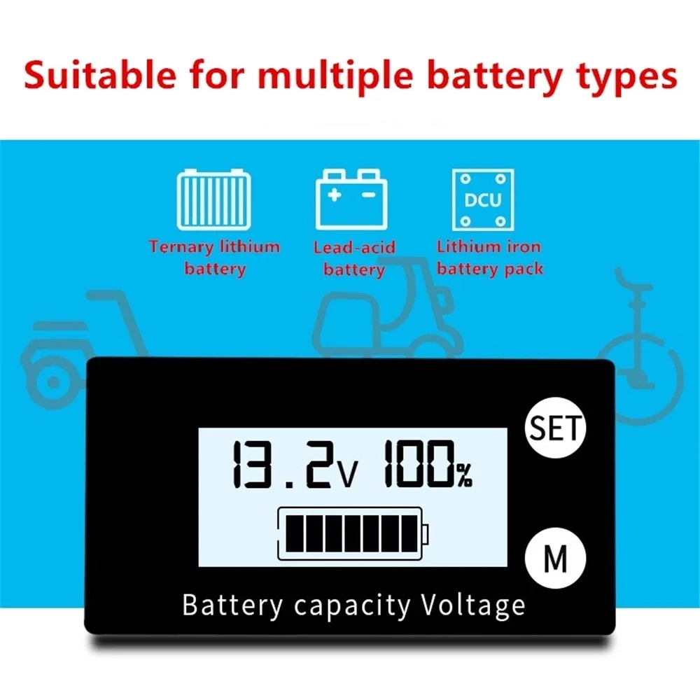 Imagem -05 - Indicador de Capacidade da Bateria dc 8v100v Chumbo Ácido Lítio Lifep Po4 Carro Motocicleta Voltímetro Medidor de Tensão 12v 24v 48v 72v