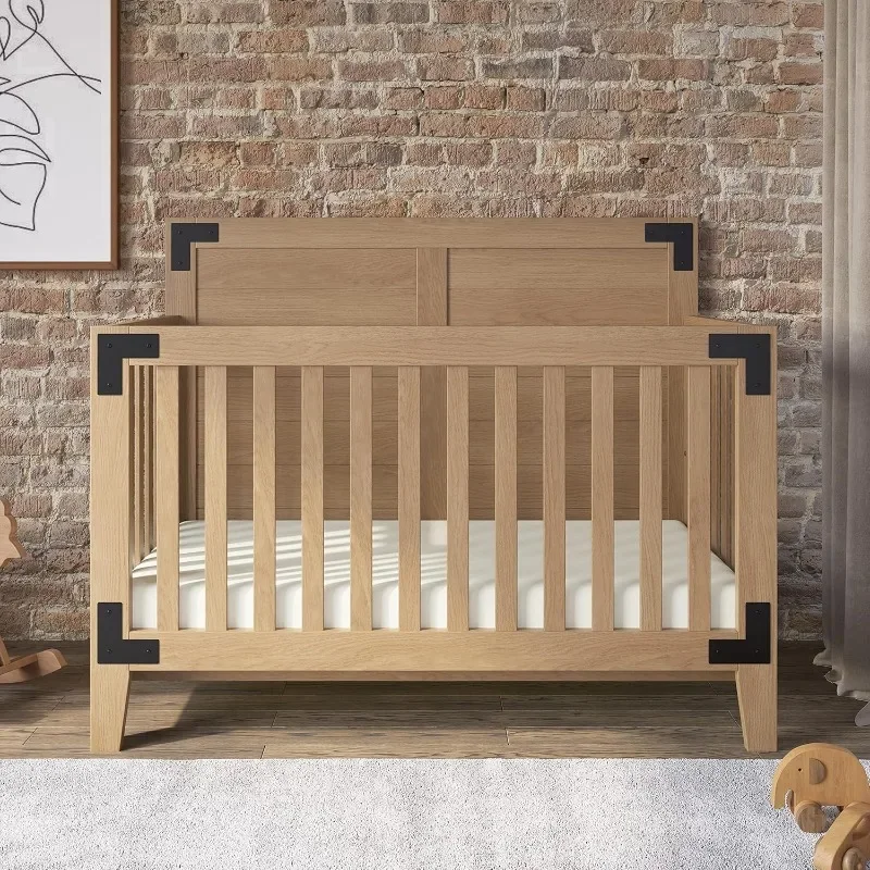 4-in-1 Convertible Crib, Converts to Day,Toddler and Full Size, 3 Adjustable Mattress Positions, Non-Toxic, Baby Safe Finish