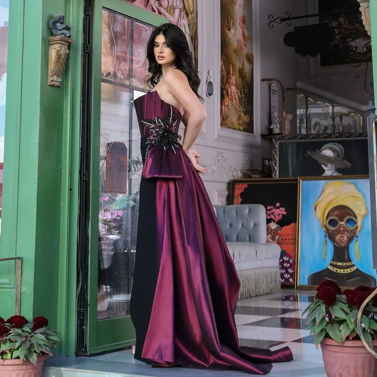 カスタマイズされたセクシーなジャージ A ラインスパンコール 3D 花イブニングドレス気質ノースリーブ恋人フロアレングスウエディングドレス