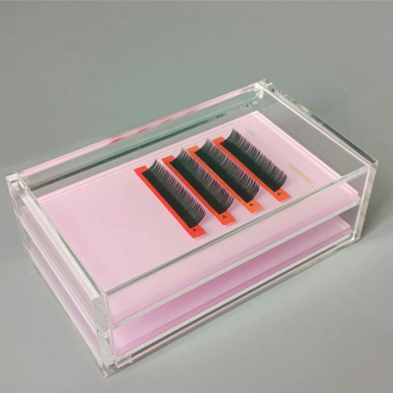 2 Layers Eyelash Extension Storage Box Acrylic Glue Pallet Holder Storage Box for Individual Volume Lash Extension Display