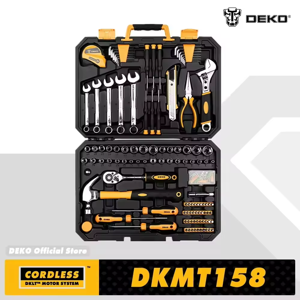 DEKO 158 Pcs מקצועי רכב תיקון כלי סט אוטומטי מחגר ברגים מברג שקע מכניקה כלים ערכת W/מכה-תיבת דפוס