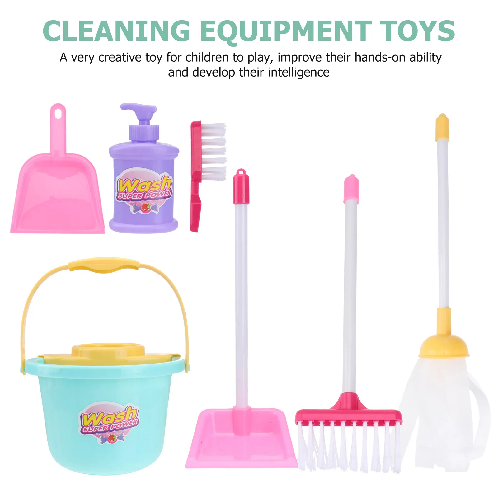 7 pcs 1 Set Kit Kids Pretend Play Role Play Cleaning Tools Children Cleaning Playset Broom Dustpan Sweeping