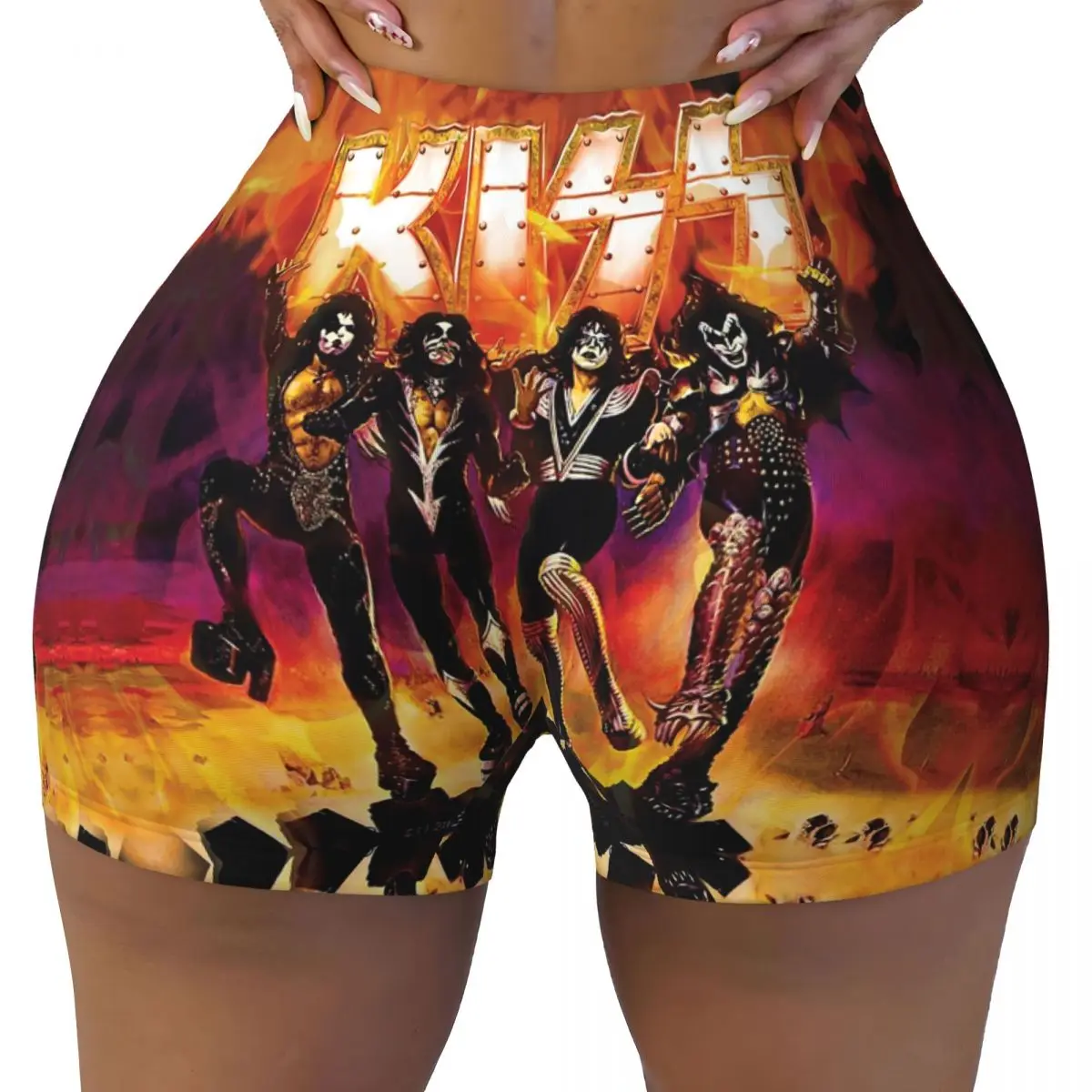 

Пользовательские шорты для йоги KISS The Band Rock And Roll, женские шорты для тренировок в тренажерном зале, спортивные шорты для волейбола, байкеров