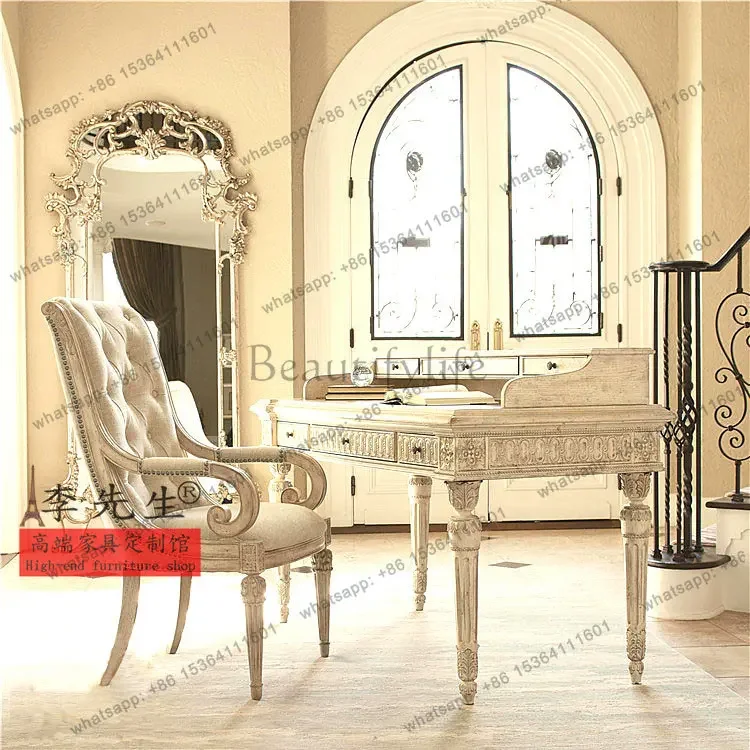 

yj57 French solid wood carving desk, American rural antique office desk