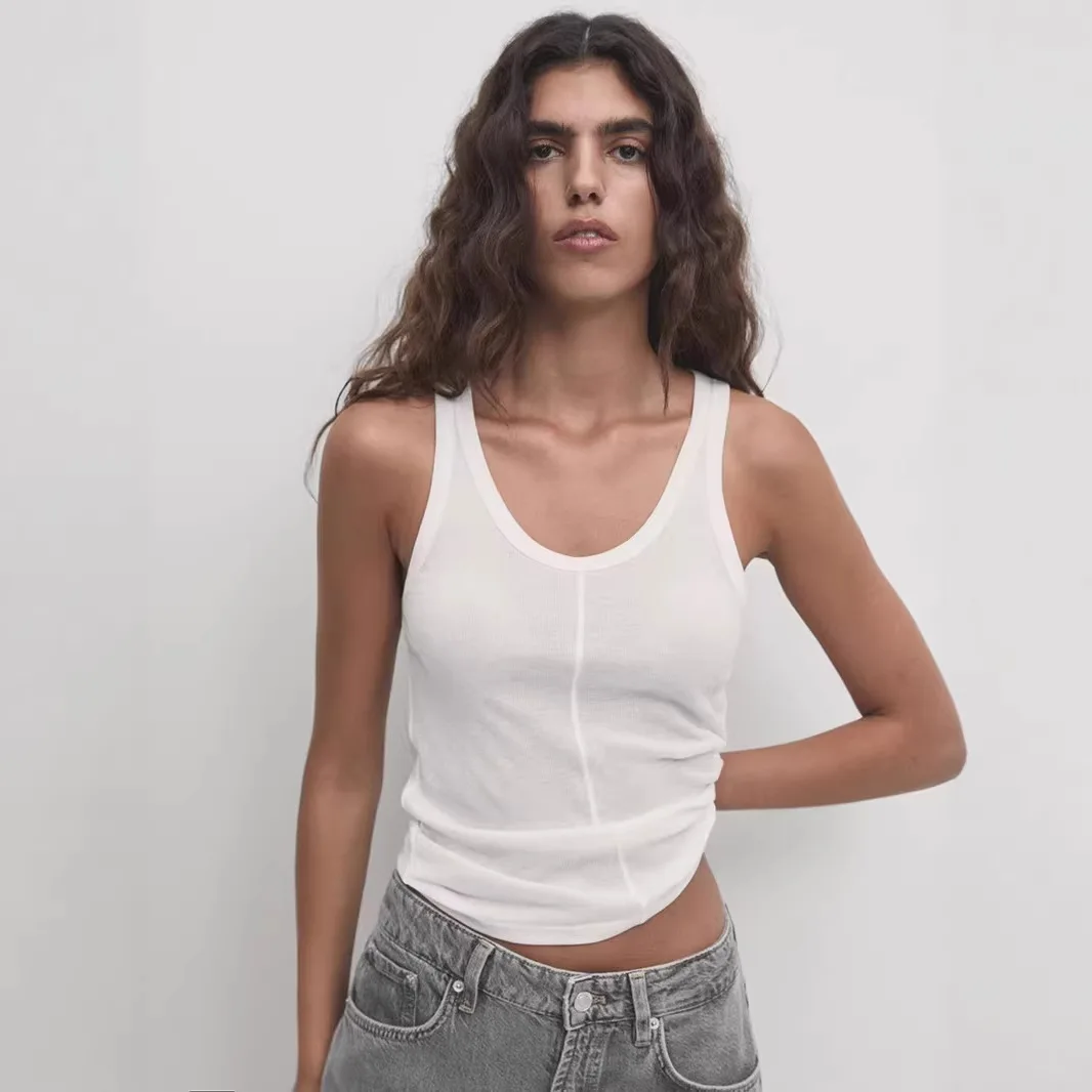 

2026 Summer Shoulder Strap Cotton T-Shirt Suspender Vest White Inner Women's U-Neck