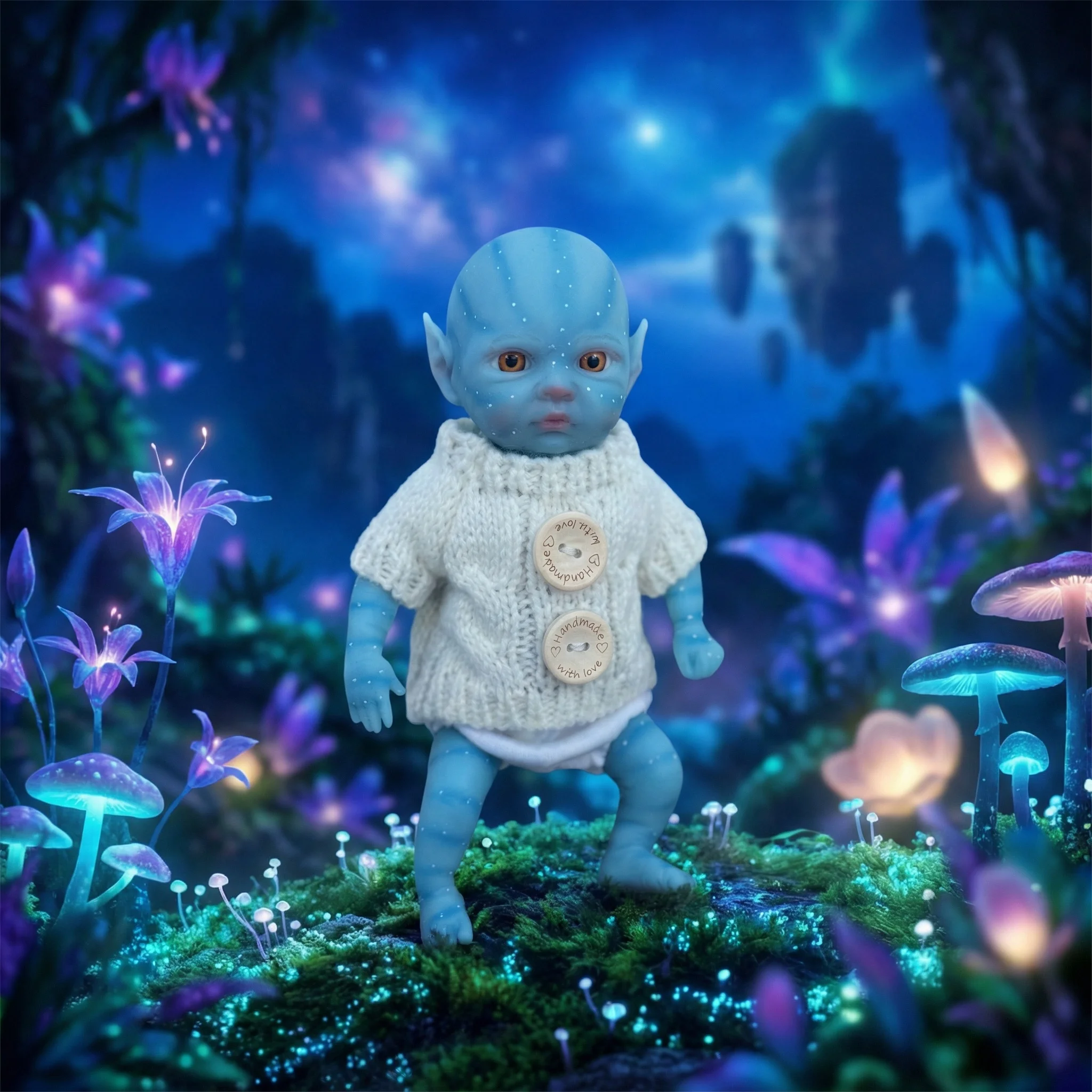 

NPK 8inch Full Platinum Silicone Art Doll with Cute Fairy Ears Collectible Avatar for Home Decor And Collectors