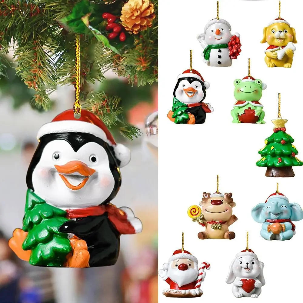 2Pcs Acryl Weihnachten Hängen Anhänger Tier Form Kleine Schneemann Drop Ornament Festival Gefälligkeiten Party Liefert