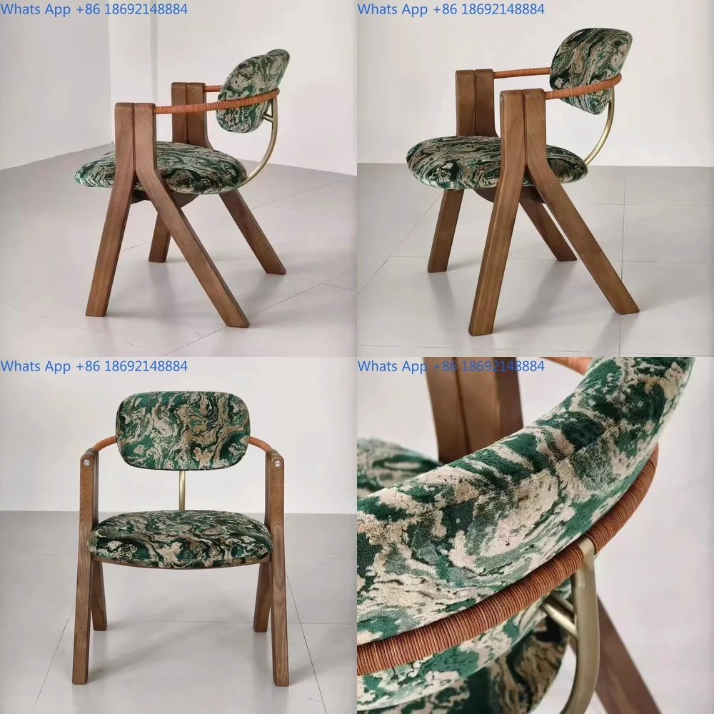 

Italian Style Solid Wood Leather Dining Chair Mid Century Backrest Office Chair Luxury Simple Fabric Desk Chair Meeting