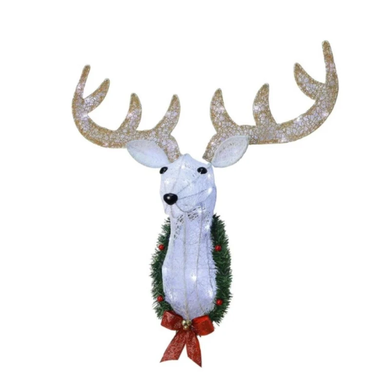 

Deer head reindeer hanging flower garlands, iron art design, reindeer with lights, Christmas wall outdoor decoration props