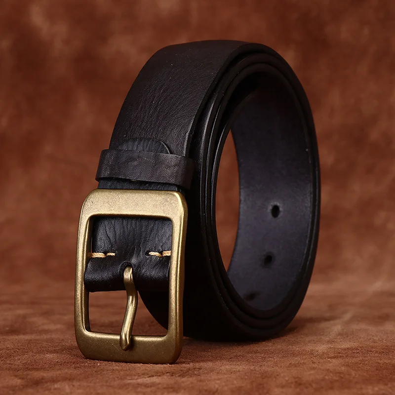 3.8CM High Quality Pure Cowhide Genuine Leather Belts for Men Brand Strap Male Brass Buckle Casual  Vintage Jeans Cowboy Cintos