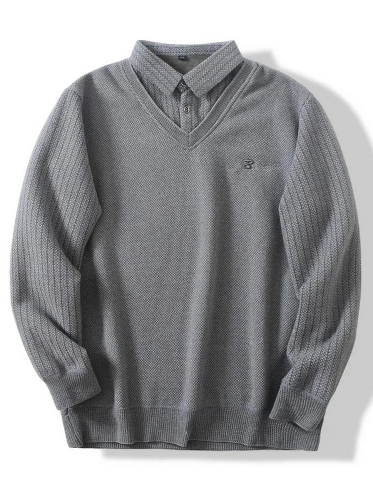

Autumn Winter Thiened Warm Knitted irt Casual Sle Fake Two-Piece Men's Long Sve Ne Pullover Polyester Nylon