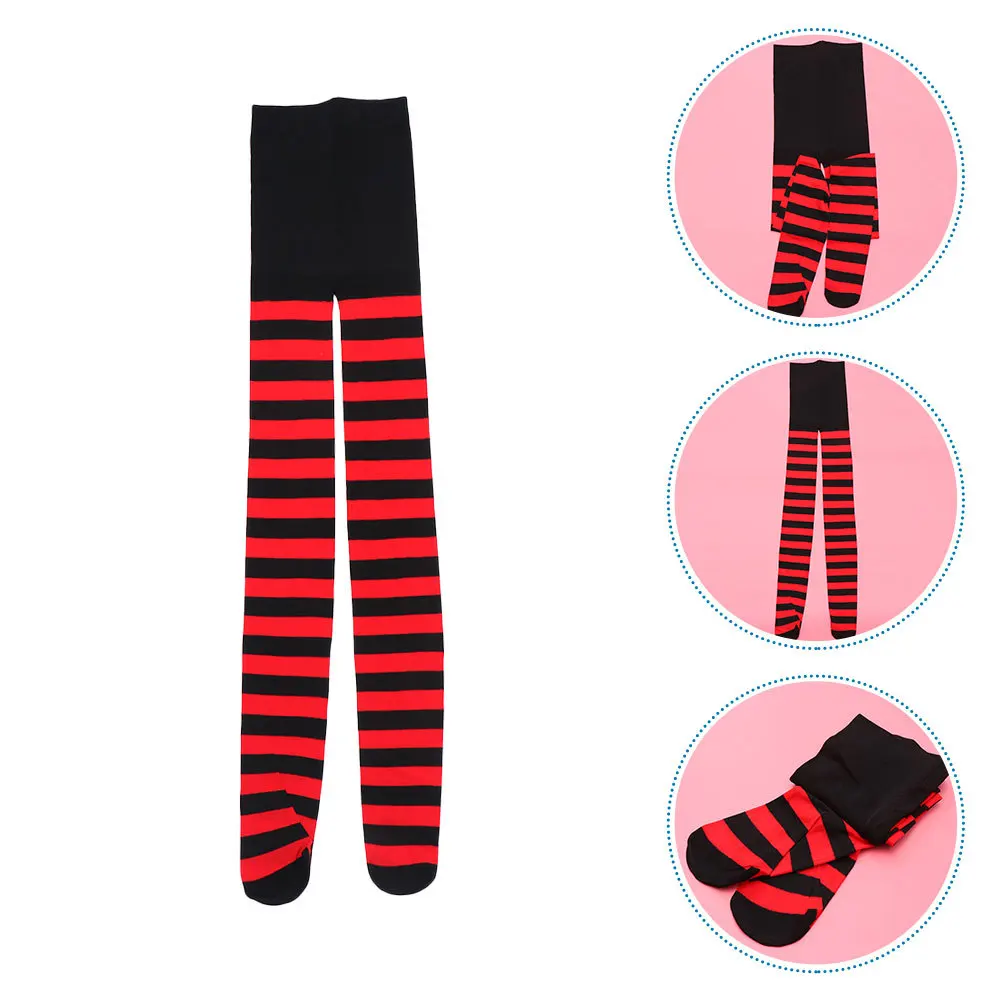 

2Pairs Christmas Festive Red Black Striped Knee High Socks Holiday Party Costume Long Stockings Warm Winter Accessories
