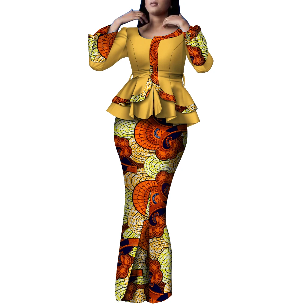 

Summer outfits for women African Traditional Clothes Tops & Skirt Sets Bazin Riche Outifits Customize Skirts Suit WY9926