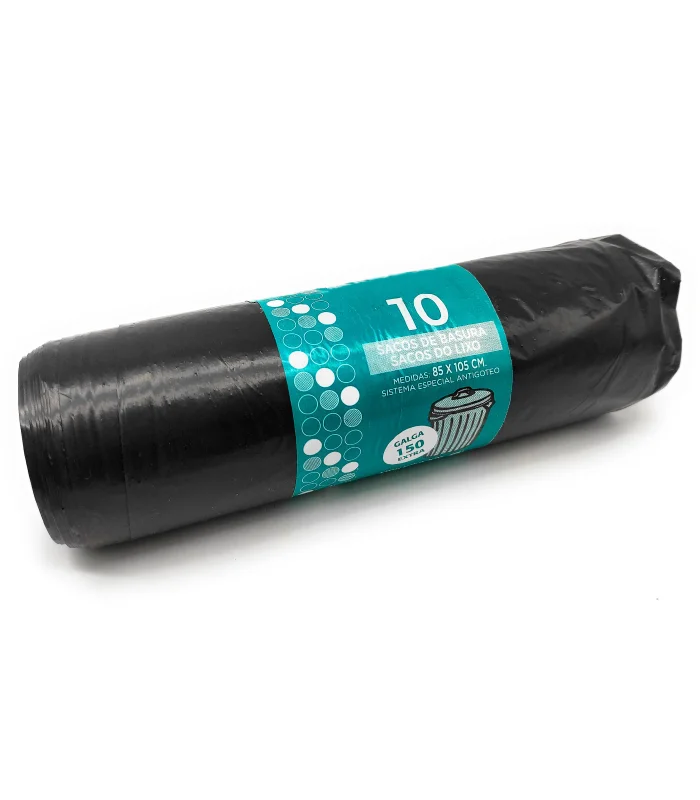 Tradineur - Pack 10-Pack garbage bags, 150 gauge, recycled plastic, durable and anti-drip, eco-friendly, recyclable, suitable