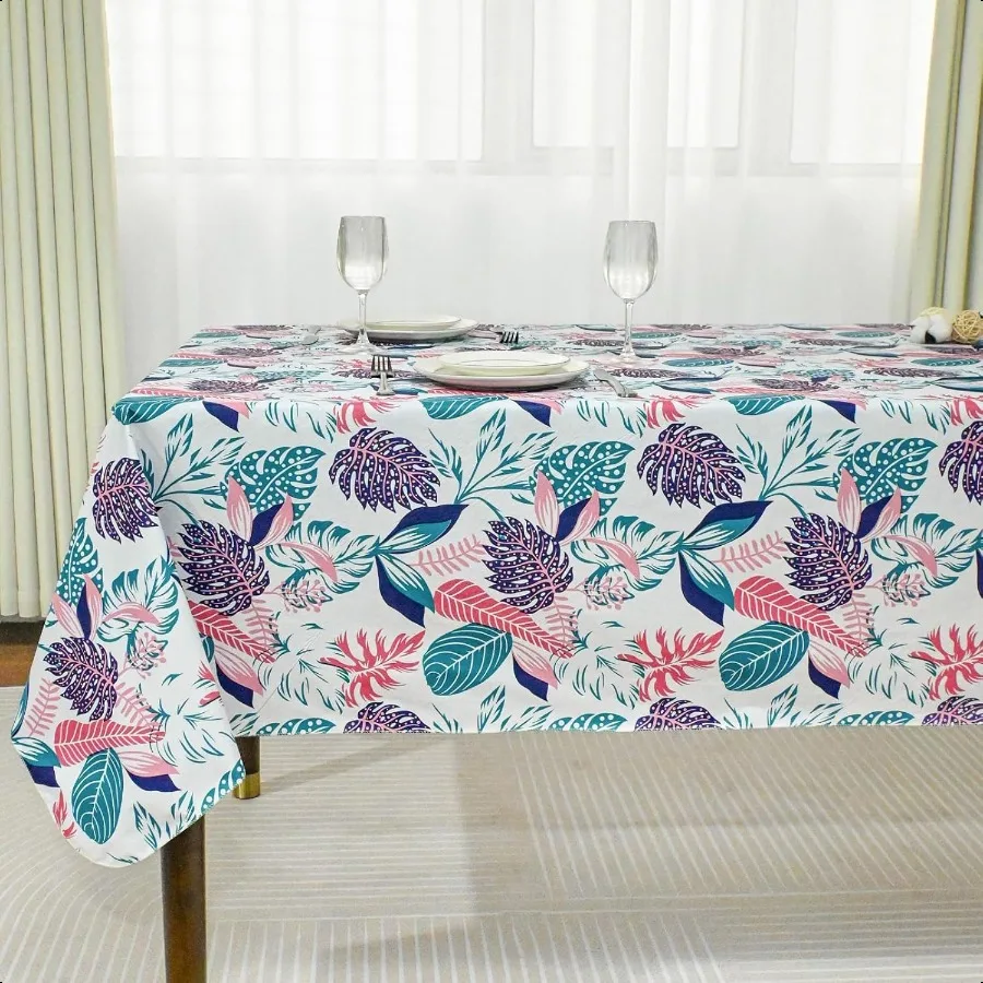 

Rec Leaves Vinyl Table Cloth Flannel Backed Tablecloth Wipeable Plastic Table Covers for Dinner Kitchen Outdoor 60 x 120