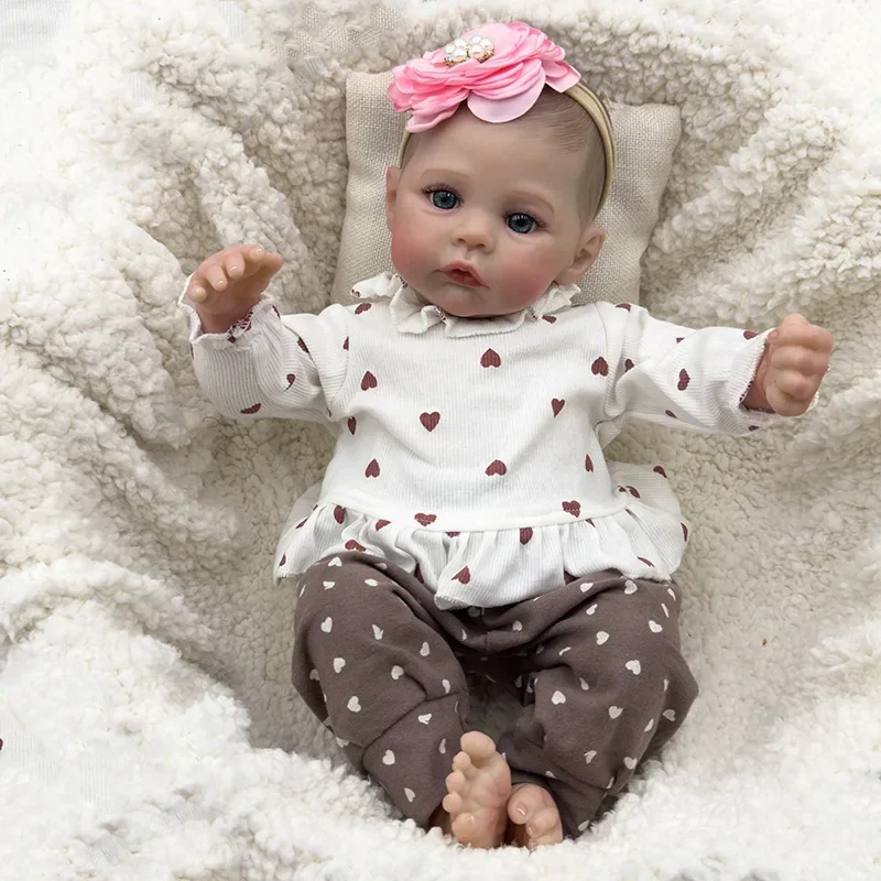 19inch Already Finished Reborn Baby Doll Awake Meadow Soft Vinyl Newborn Baby Girls Hand Details Painted 3D Skin Muñecas Reborn