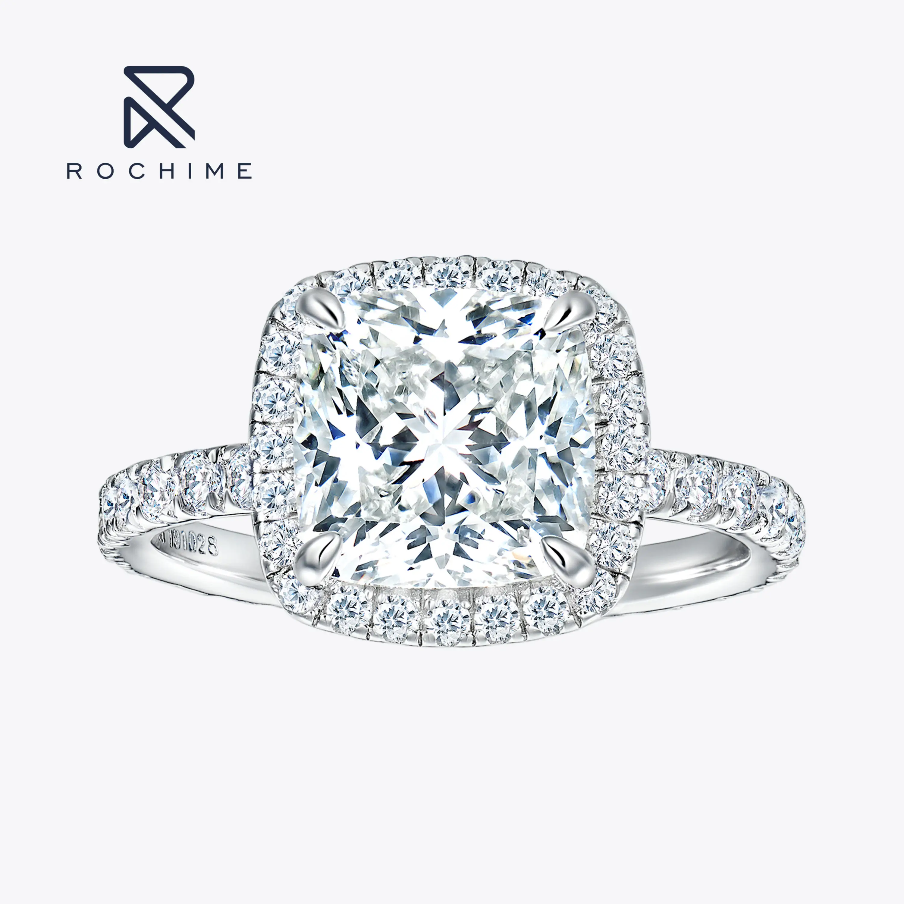 

Rochime Luxury Halo Cushion Cut Diamond Engagement Ring 925 Sterling Silver Gold Plated Fine Jewelry For Women