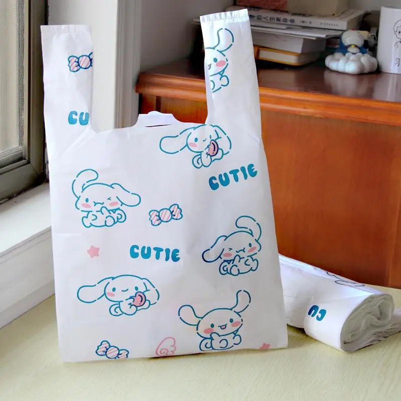 Sanrio-bolsa de plástico para la compra, 50 piezas, Hello Kitty, Cinnamoroll, Kuromi, portátil, de dibujos animados, bonita, para el hogar