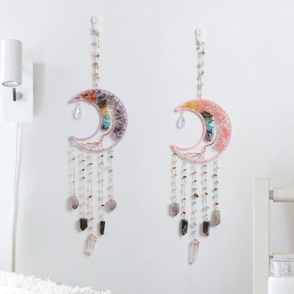 Dream Catcher Crystal Stone Handmade Wind Chime Suncatcher Car Pendant Room Hanging Ornaments Birthday Festival Gifts Home Decor