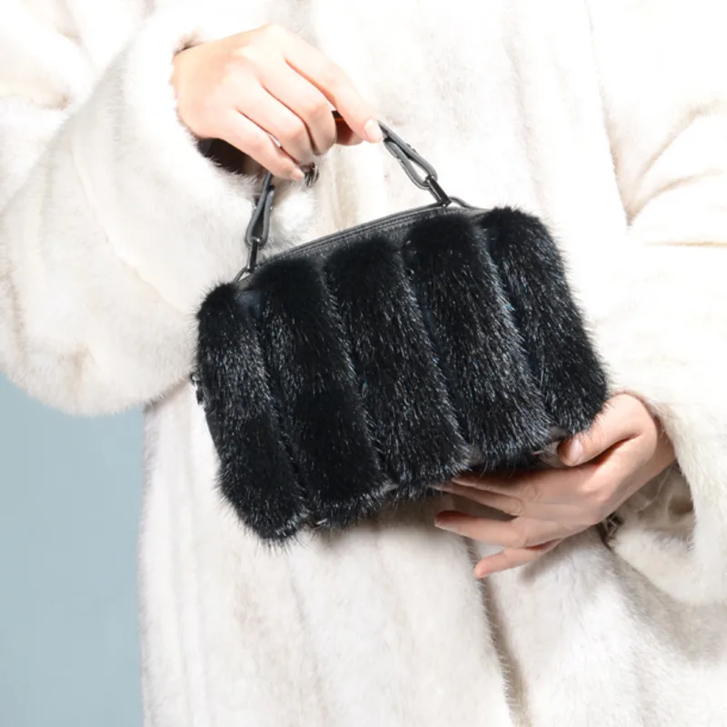 Prawdziwa norka torba z futerka dla kobiet zimowe luksusowe torebki damskie Crossbody pojedyncza torba na ramię torby wieczorowe damska puszysta torebka